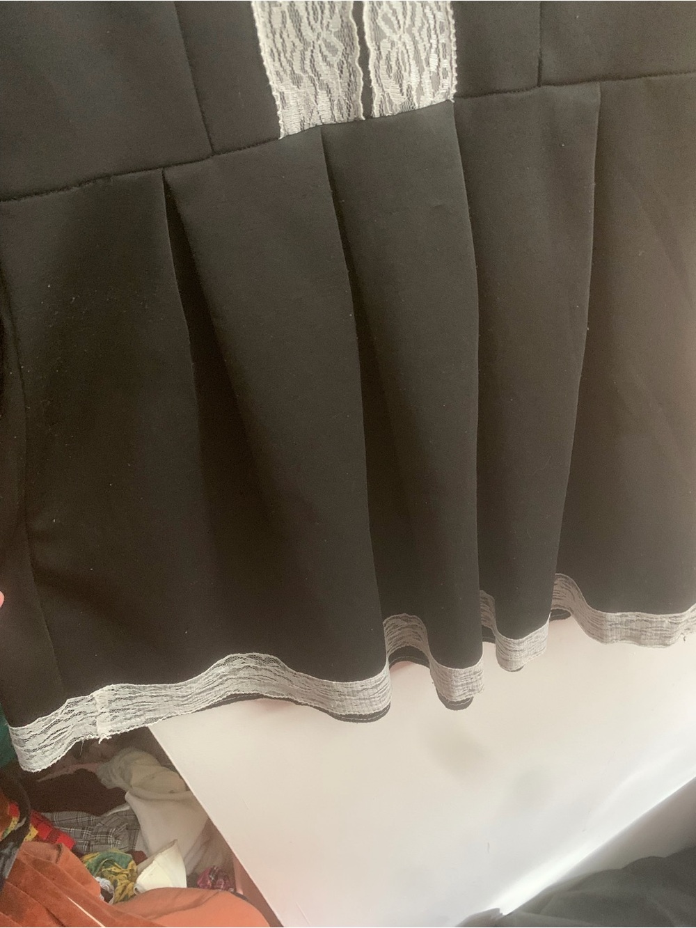 Vintage Black Long Sleeve Dress with Cream Lace Trim - Picture 4 of 5